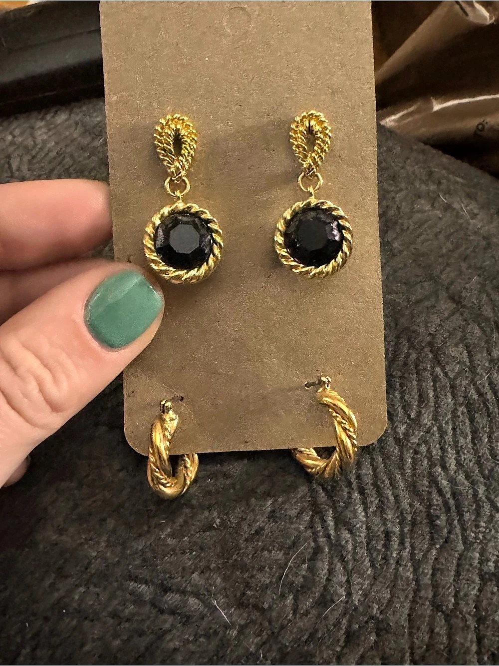 Gold & Black Drop and Hoop Earrings